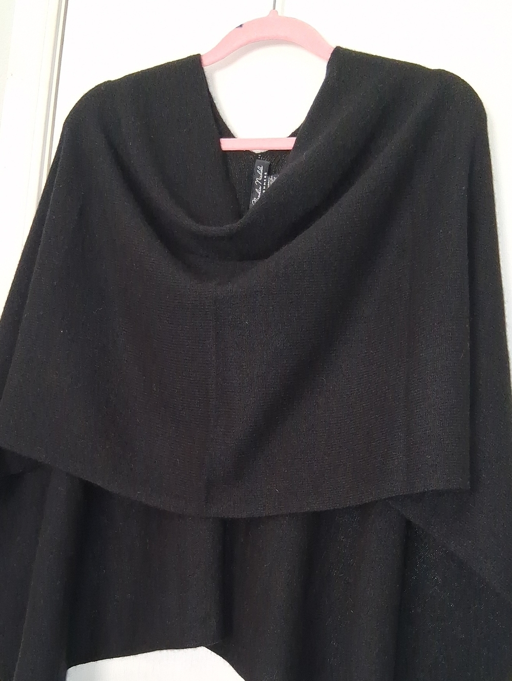 Claudia Nichole Black Cashmere  Poncho Knit Topper Wrap Scarf One Size